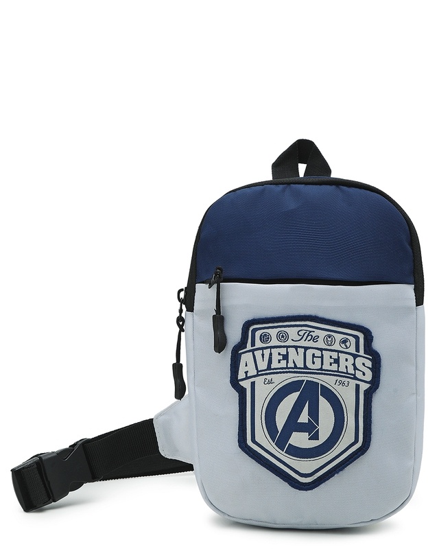 Unisex Grey & Blue Avengers Printed Sling Bag