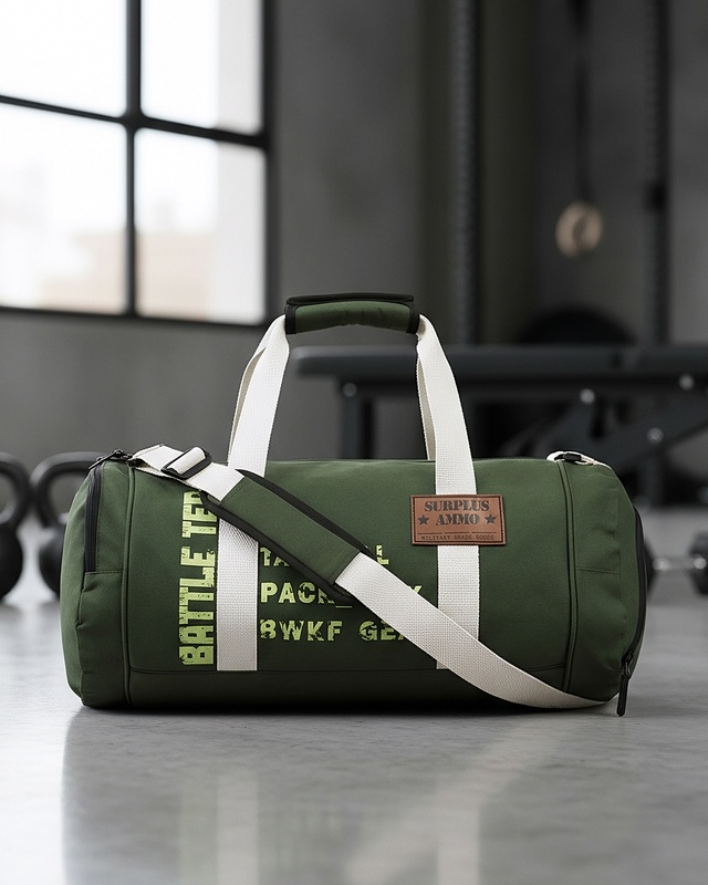 Shop Unisex Olive Green Battle Tested Typography Duffel Bag-Front