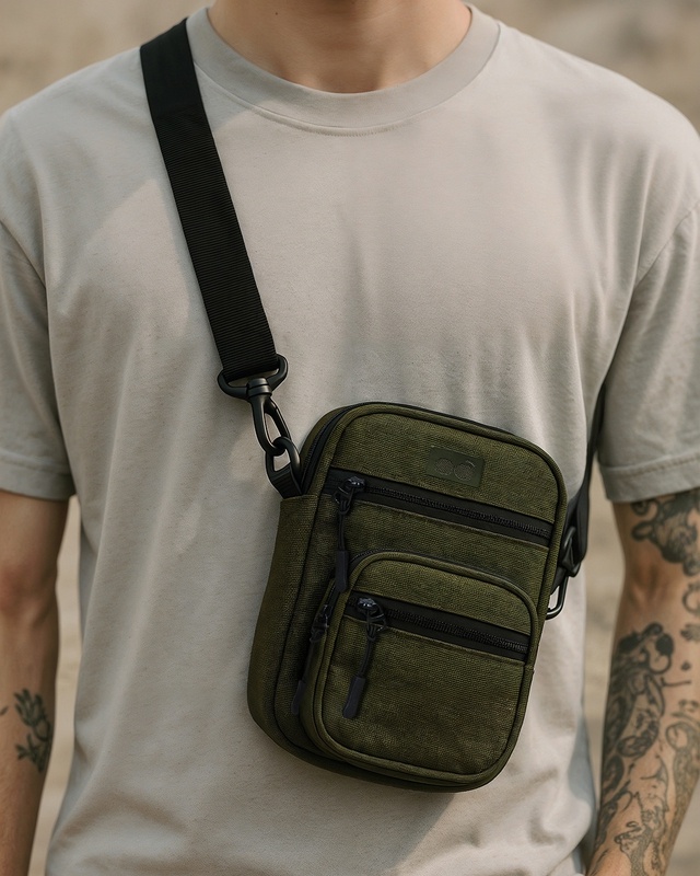 Shop Unisex Olive Green Stackable Sling Bag-Front