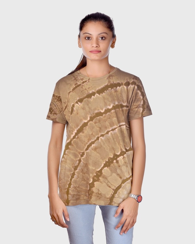 Shop Women's Olive Tie & Dye Relaxed Fit T-shirt-Front