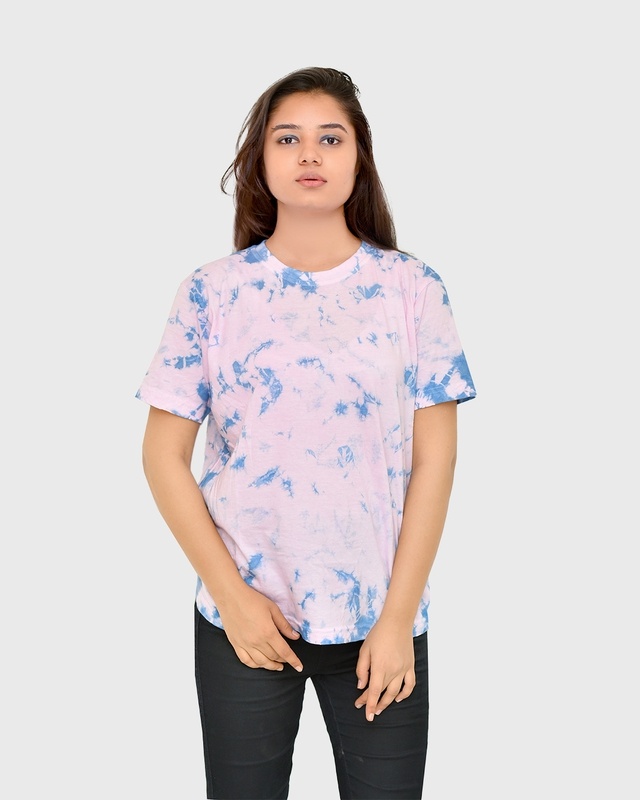 Shop Women's Purple & Blue Tie & Dye Relaxed Fit T-shirt-Front