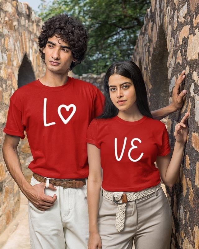 Shop Unisex Red Love Pack of 2 Couple T-shirt-Front