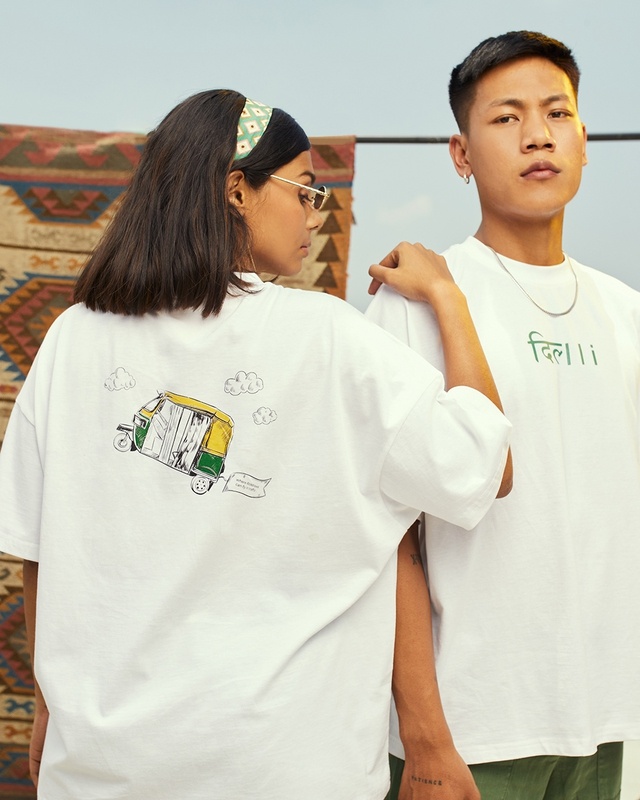 Shop Unisex White Delhi City Typography T-shirt-Front