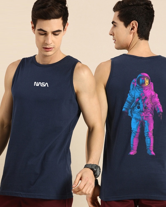 Shop Men's Blue Universal Astro Graphic Printed Vest-Front