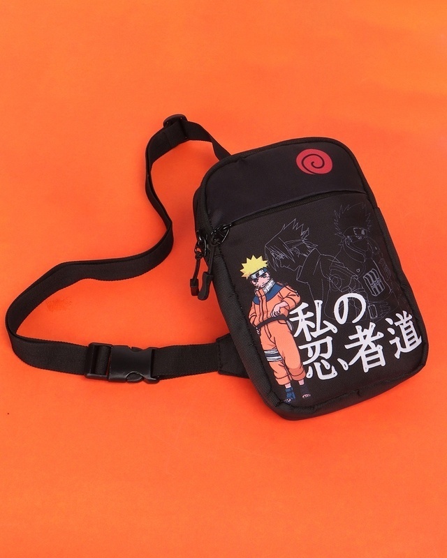 Unisex Black Unpredictable Ninja Naruto Printed Sling Bag