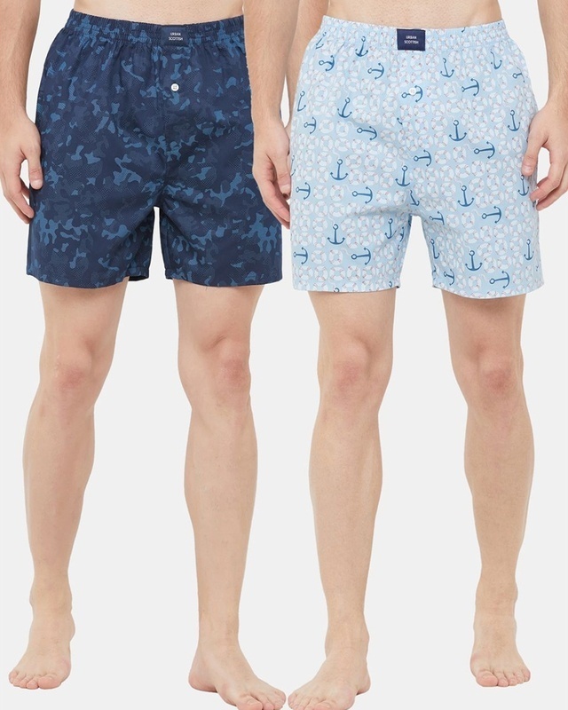 Shop Pack of 2 Men's Blue All Over Printed Boxers-Front