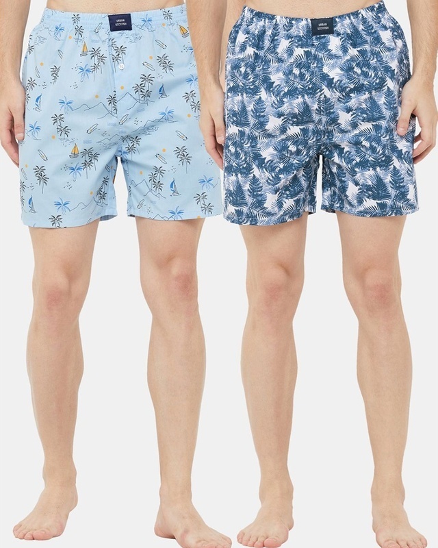 Shop Pack of 2 Men's Blue All Over Printed Boxers-Front