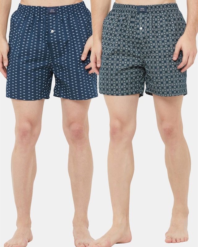 Shop Pack of 2 Men's Blue All Over Printed Boxers-Front