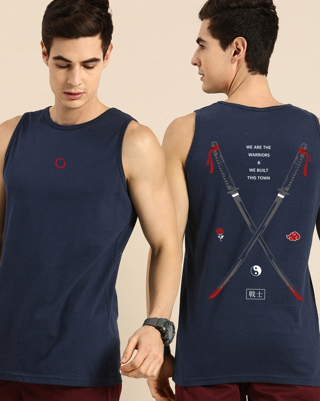 Shop Men's Blue Warriors Graphic Printed Vest-Front