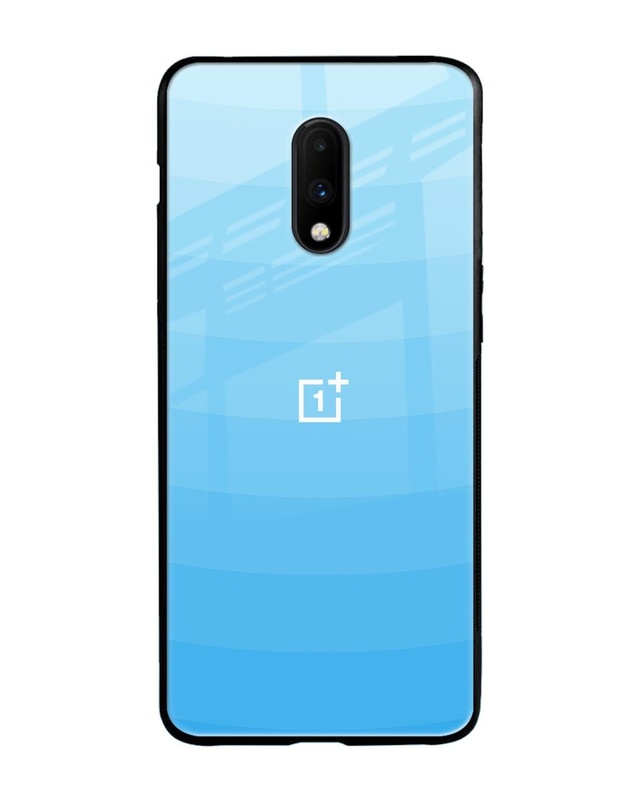 Shop Wavy Blue Pattern Premium Glass Case for OnePlus 7 (Shock Proof, Scratch Resistant)-Front
