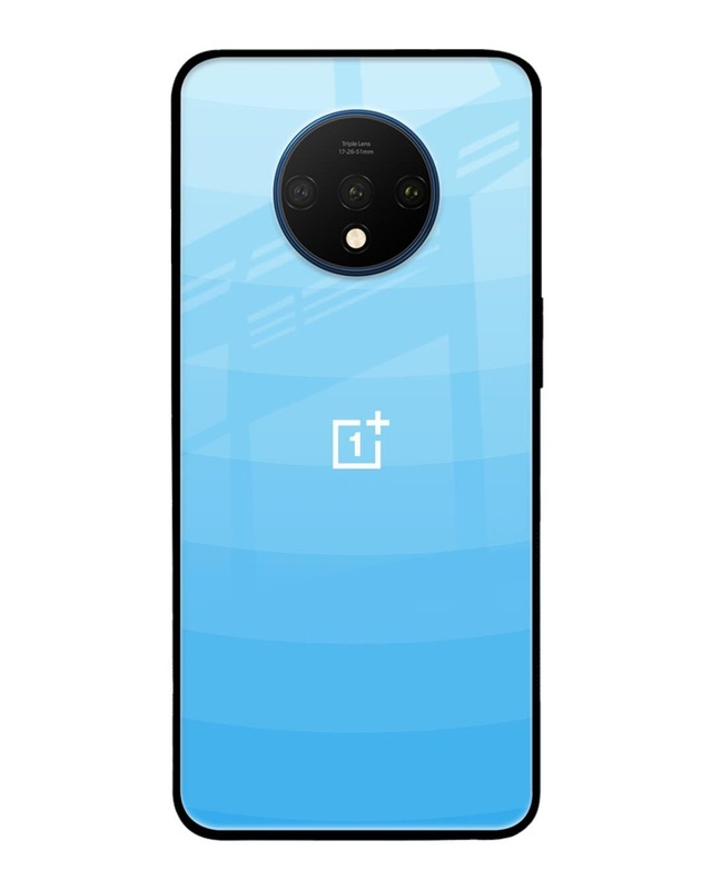 Shop Wavy Blue Pattern Premium Glass Case for OnePlus 7T (Shock Proof, Scratch Resistant)-Front