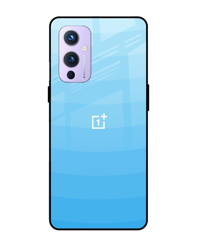 Shop Wavy Blue Pattern Premium Glass Case for OnePlus 9 (Shock Proof, Scratch Resistant)-Front