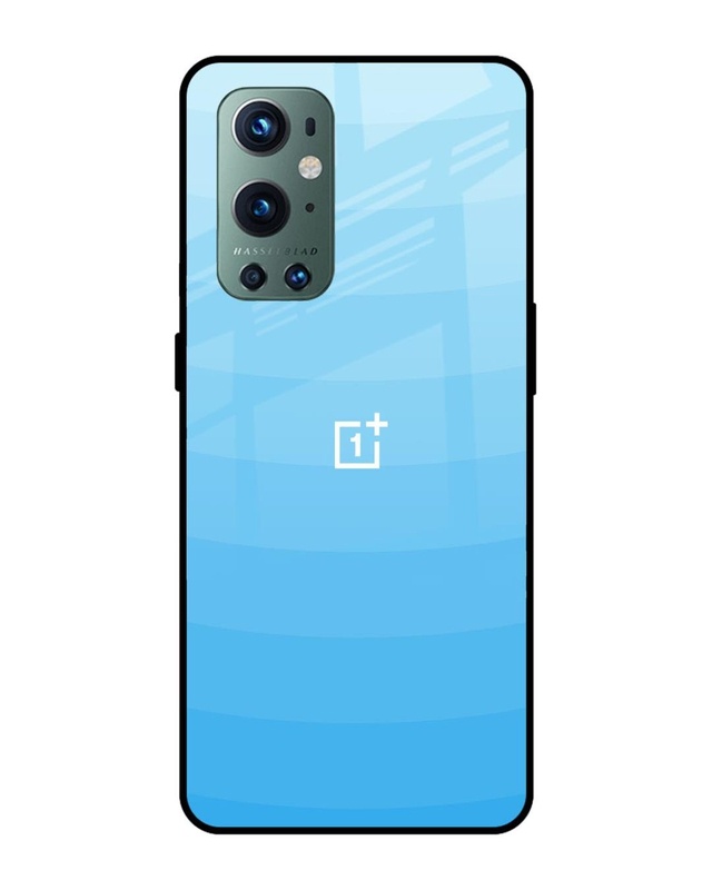 Shop Wavy Blue Pattern Premium Glass Case for OnePlus 9 Pro (Shock Proof, Scratch Resistant)-Front