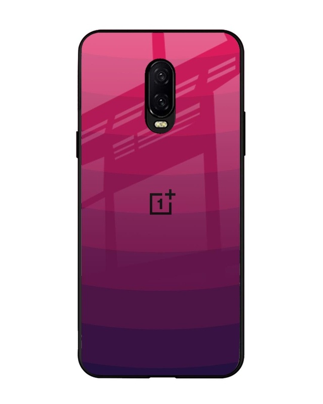 Shop Wavy Pink Pattern Premium Glass Case for OnePlus 6T (Shock Proof, Scratch Resistant)-Front