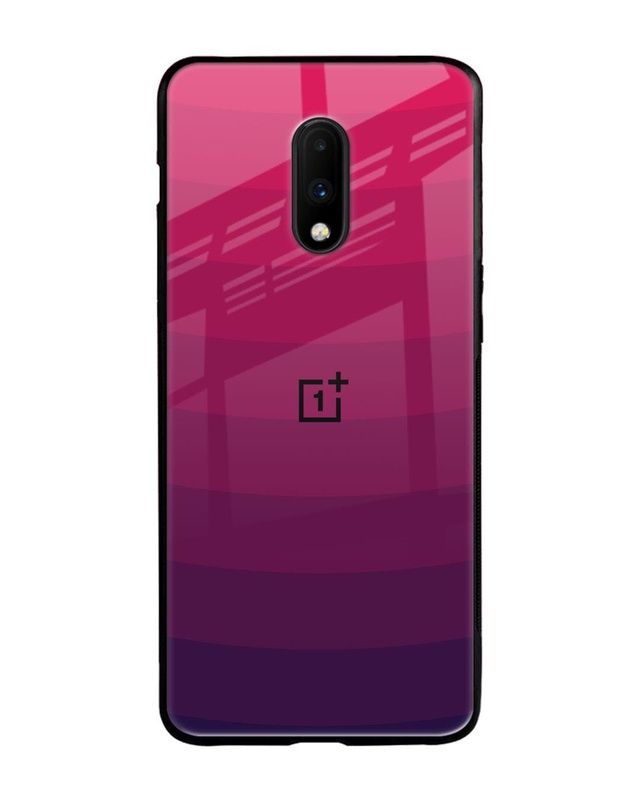 Shop Wavy Pink Pattern Premium Glass Case for OnePlus 7 (Shock Proof, Scratch Resistant)-Front
