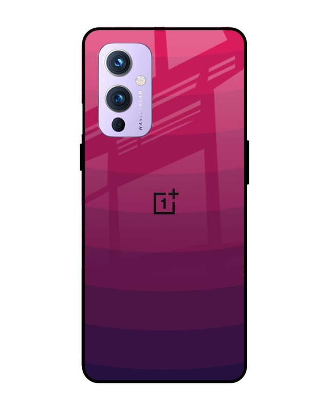 Shop Wavy Pink Pattern Premium Glass Case for OnePlus 9 (Shock Proof, Scratch Resistant)-Front