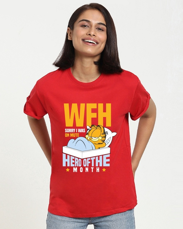 Shop Women's Red WFH Graphic Printed Boyfriend T-shirt-Front