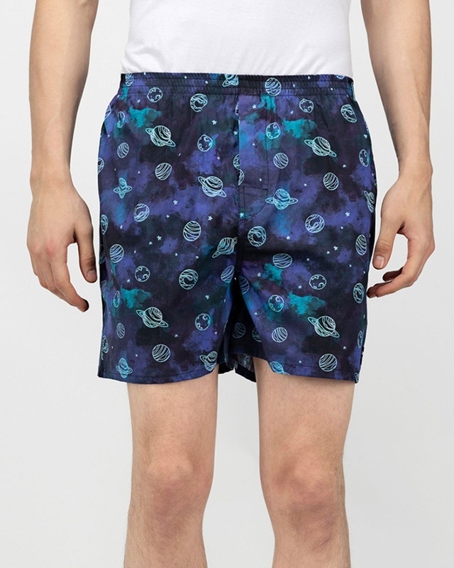 Shop What's Down Blue Galaxy Mens Boxers-Front