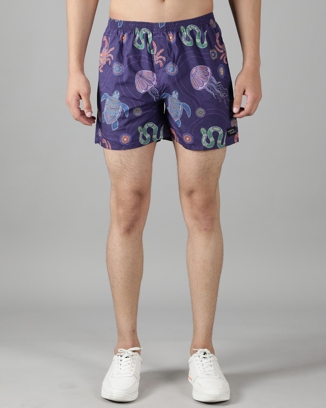 Shop What's Down Navy Deep Sea Mens Boxers-Front