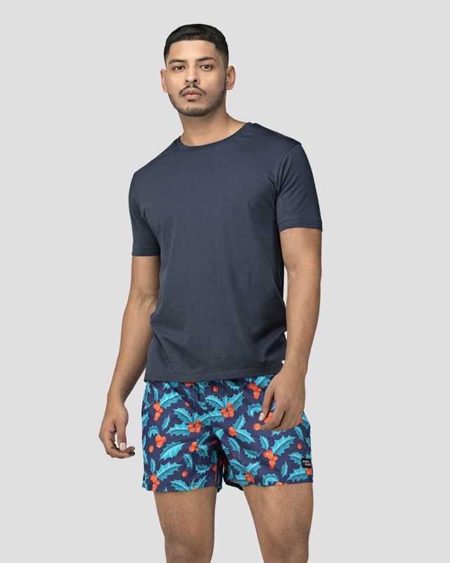Shop Whats Down Blue Mistletoe Boxer-Front