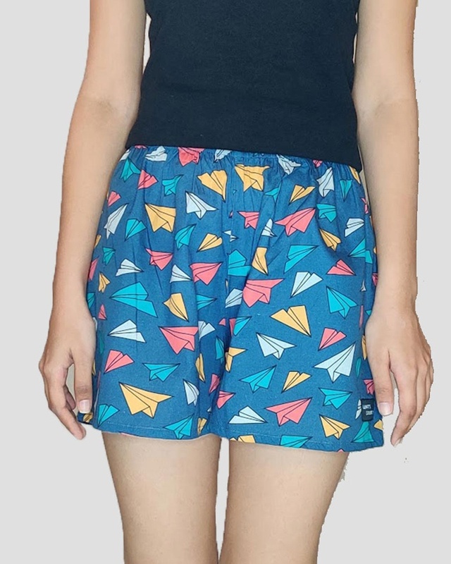 Shop Whats Down Grey Paperplane Womens Boxers-Front