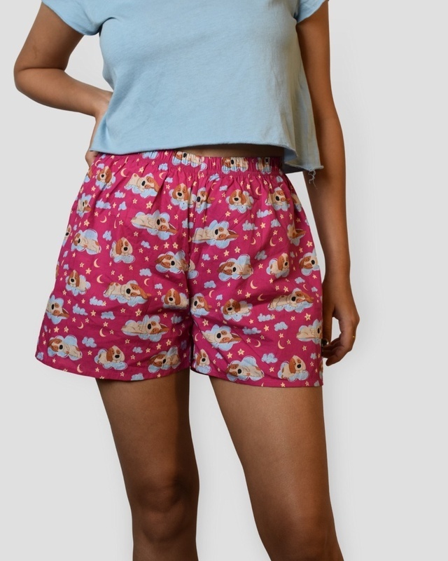 Shop Whats Down Maroon Doggo Womens Boxers-Front