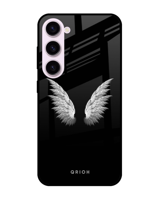 Shop White Angel Wings Premium Glass Case for Samsung Galaxy S23 5G (Shock Proof, Scratch Resistant)-Front