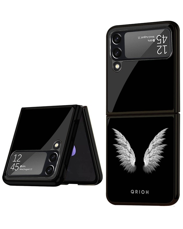 Shop White Angel Wings Premium Glass Case for Samsung Galaxy Z Flip4 5G (Shock Proof, Scratch Resistant)-Front