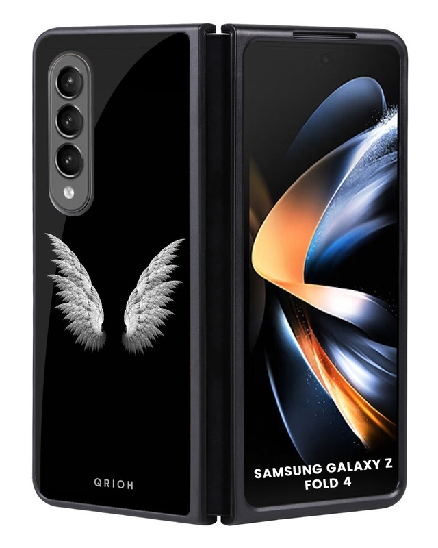 Shop White Angel Wings Premium Glass Case for Samsung Galaxy Z Fold4 5G (Shock Proof, Scratch Resistant)-Front