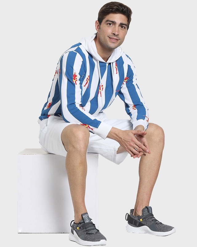 Shop Men's White & Blue Striped Hoodie-Front