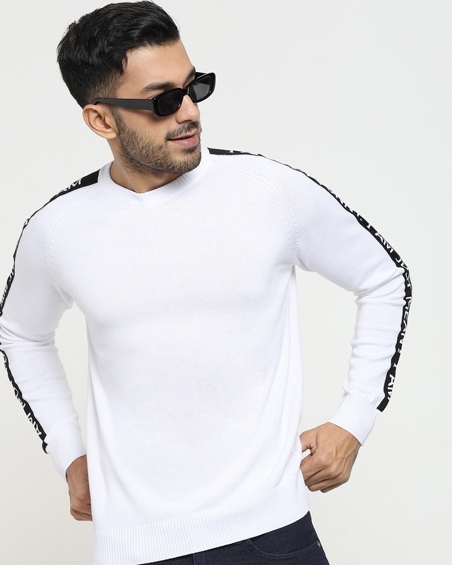 Shop White Full Sleeve Flat Knit Sweater-Front