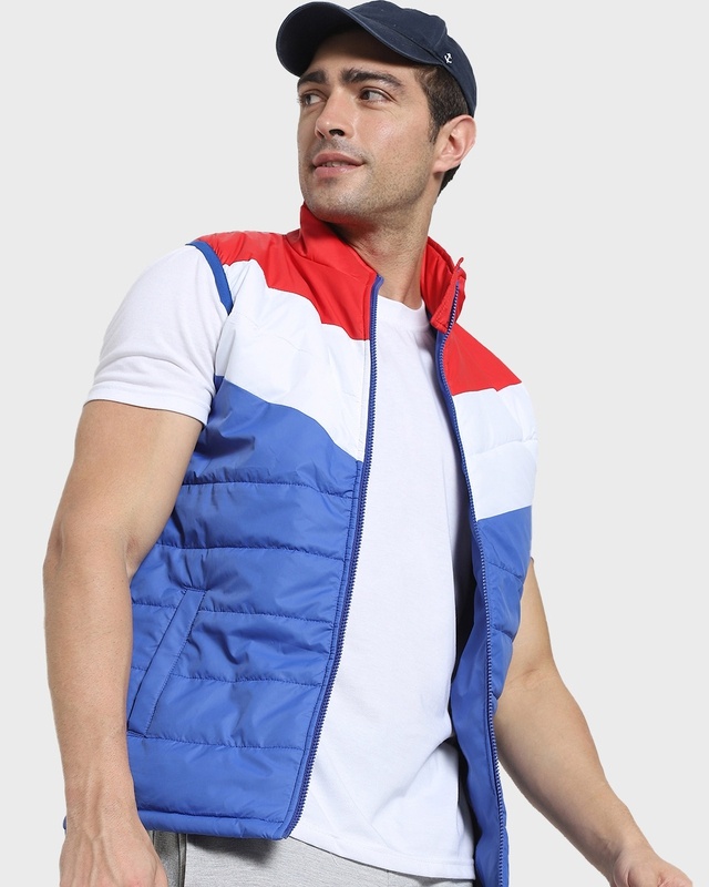 Shop Men's Multicolor Color Block Puffer Jacket-Front