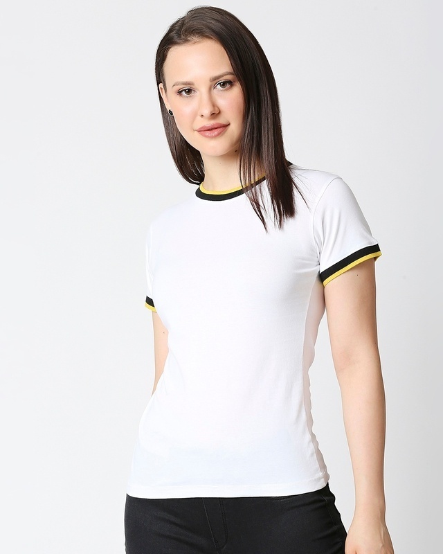 Shop White Women Half sleeve Plain Rib T-Shirt-Front