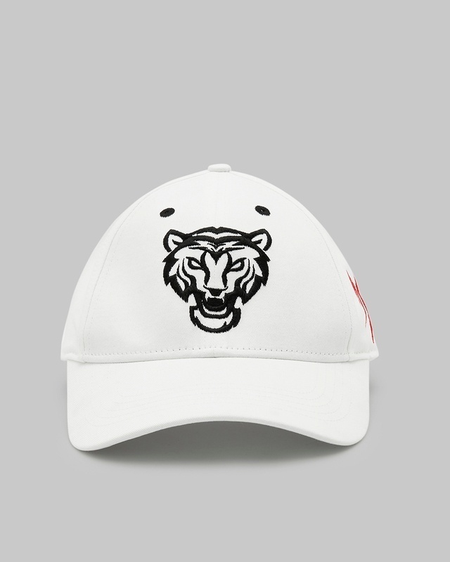 Shop Unisex White Wild Cat Printed Baseball Cap-Front