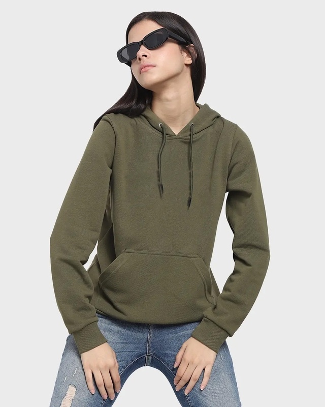 Shop Winter Moss Drop Shoulder Hoodie Sweatshirt-Front