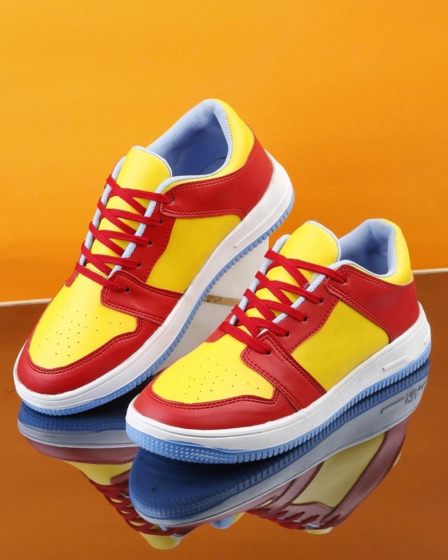 Shop Women's Red & Yellow Color Block Casual Shoes-Front