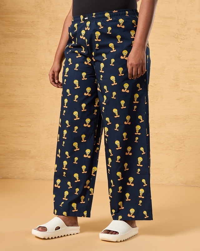 Shop Women's Blue All Over Printed Oversized Plus Size Pyjamas-Front