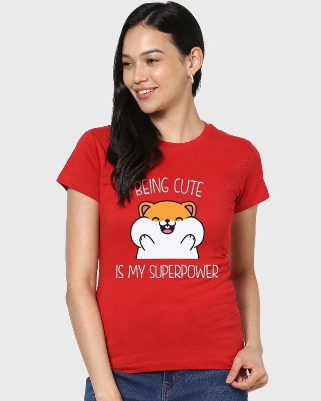 Shop Women's Red Being Cute Is My Superpower Graphic Printed T-Shirt-Front
