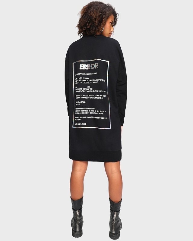 Shop Women's Black Error Typography Oversized Dress-Front