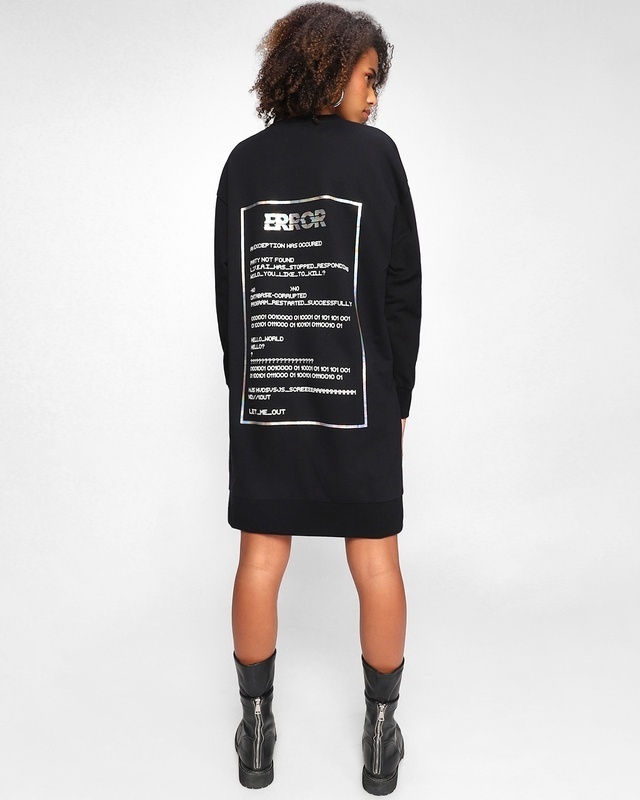 Shop Women's Black Error Typography Plus Size Oversized Dress-Front