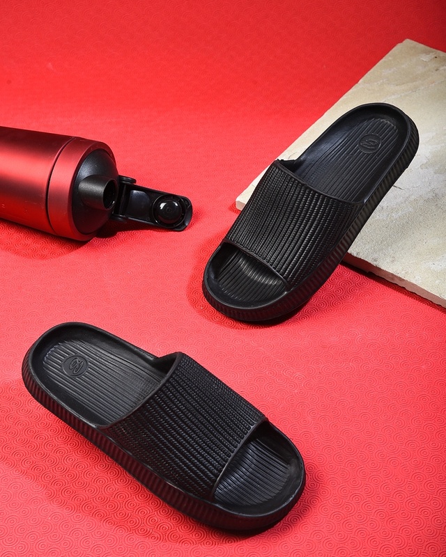 Shop Women Black Sliders-Front