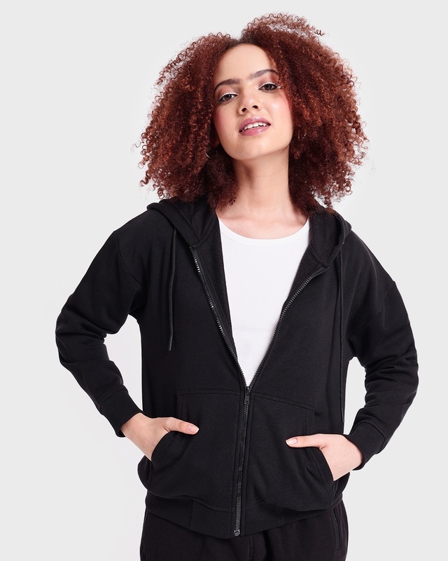 Shop Women's Black Oversized Plus Size Hoodie-Front