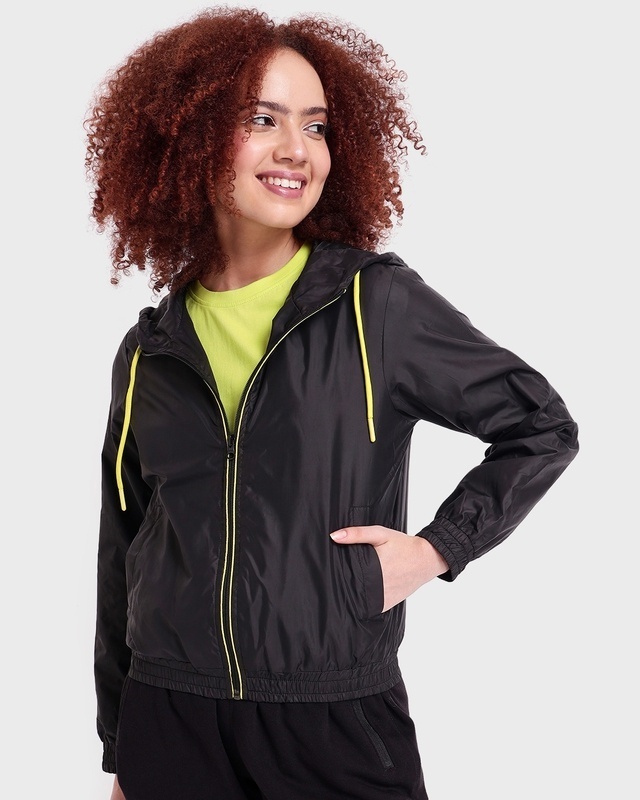 Shop Women's Black Plus Size Windcheater Jacket-Front