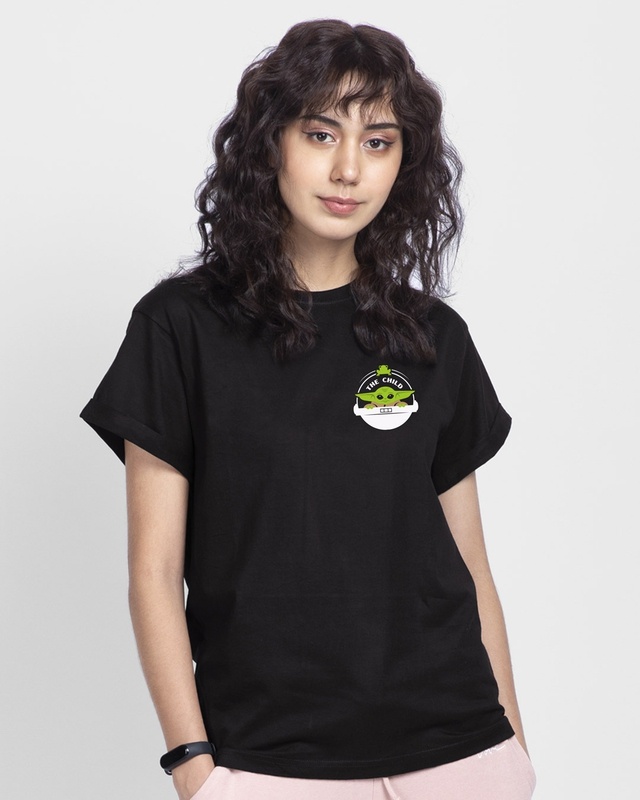 Shop Women's Black The Child Badge Graphic Printed T-shirt-Front