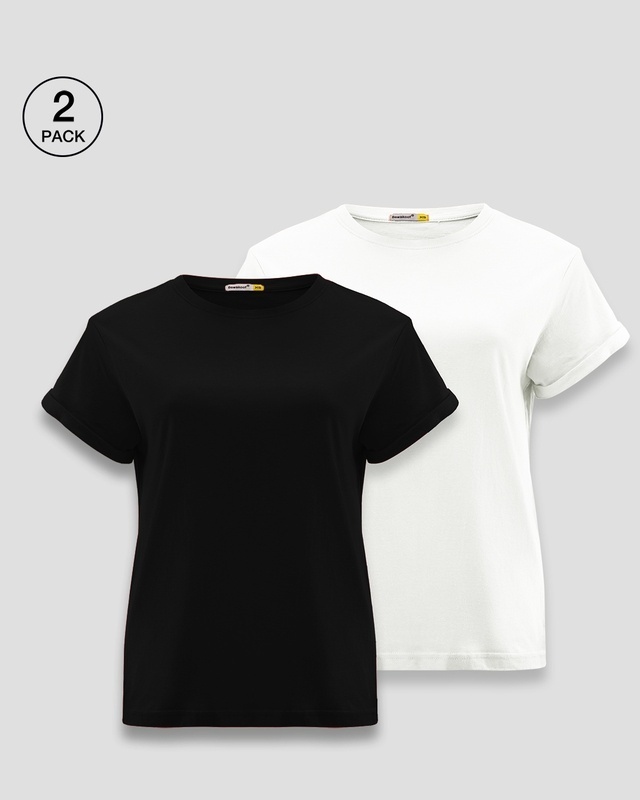 Shop Women's Black & White Plus Size Boyfriend T-shirt (Pack of 2)-Front
