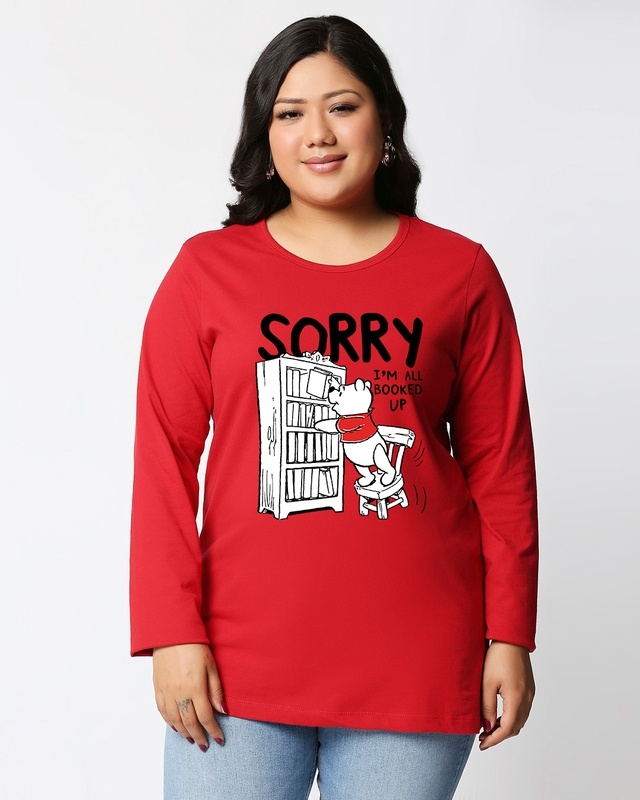 Shop Women's Red Nerdy Pooh Graphic Printed Plus Size T-shirt-Front