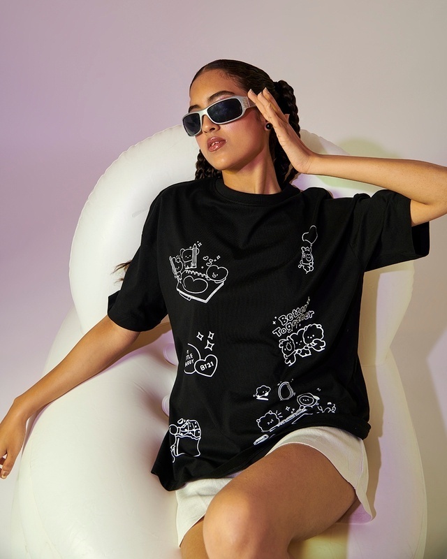 Shop Women's Black BTS Better Together Graphic Printed Oversized T-shirt-Front