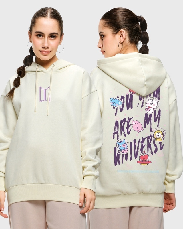 Shop Women's Gardenia BTS by Universe Graphic Printed Oversized Hoodie-Front