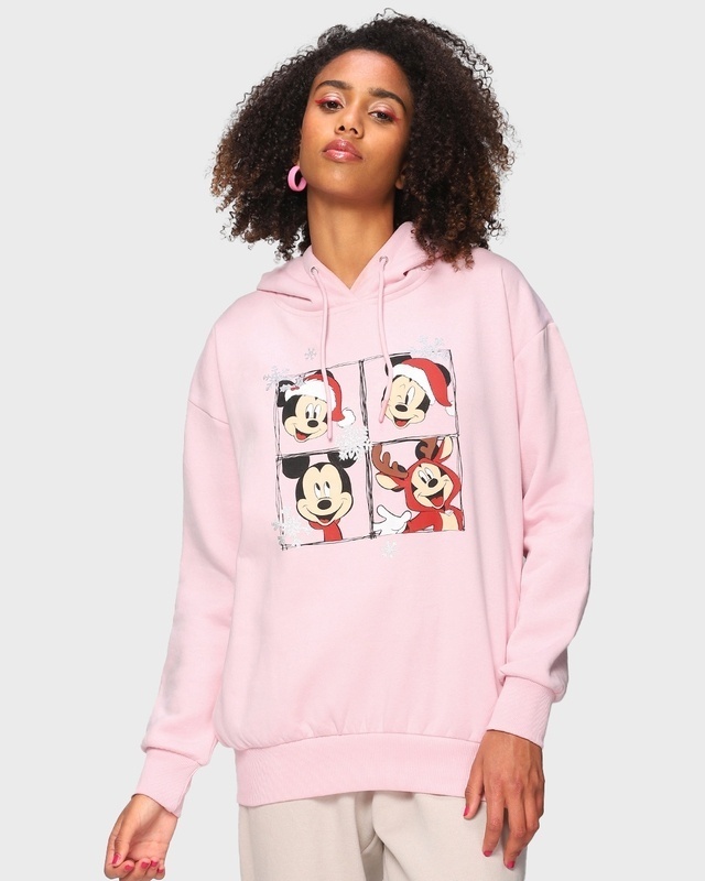 Shop Women's PinkMickey Grid Graphic Printed Oversized Hoodie-Front