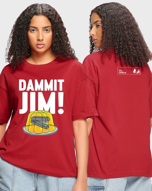 Shop Women's Red Dammit Jim Typography Oversized T-shirt-Front